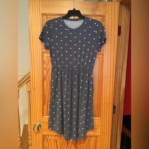 SIMIER FARIRY SOFT POLKA DOT MIDI DRESS WITH POCKETS WOMENS SIZE L DENIM BLUE